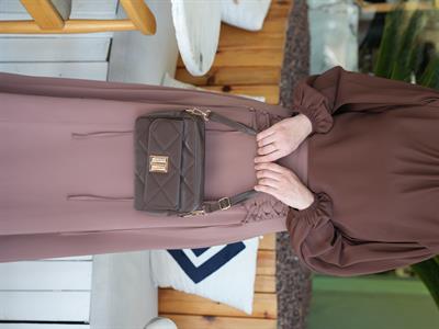 Kapitone Çapraz Çanta Kahverengi