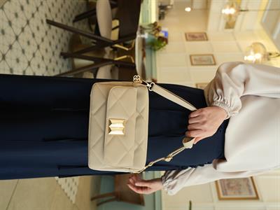 Kapitone Çapraz Çanta Krem