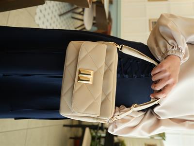 Kapitone Çapraz Çanta Krem