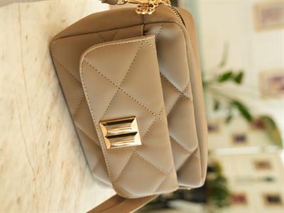 Kapitone Çapraz Çanta Vizon