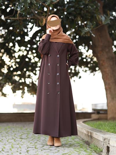 Manşetli Kruvaze Trench Kahverengi