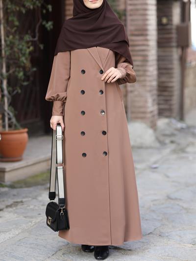 Manşetli Kruvaze Trench Sütlü Kahve