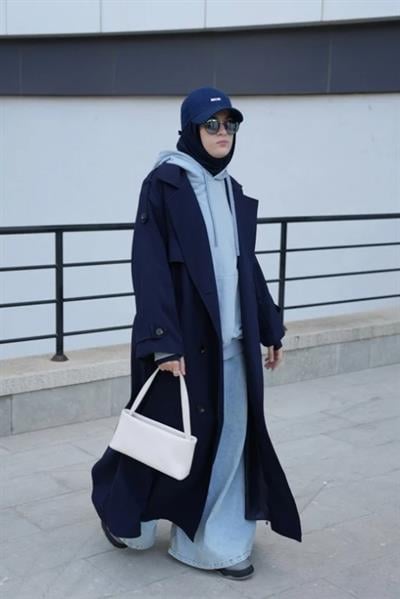 Oversize Trençkot Lacivert