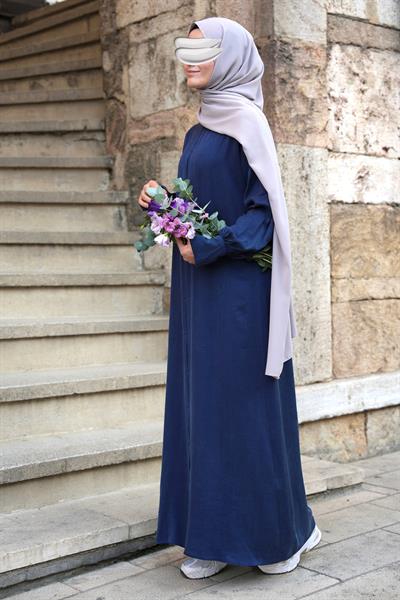 Robalı İpek Cupra Elbise Gece Mavisi