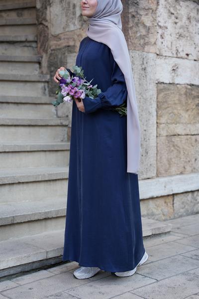 Robalı İpek Cupra Elbise Gece Mavisi