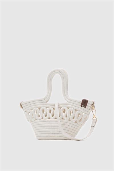 S Detaylı Hasır Çanta Krem