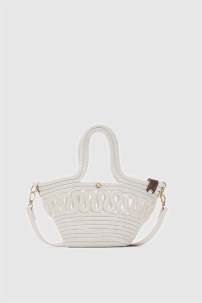 S Detaylı Hasır Çanta Krem