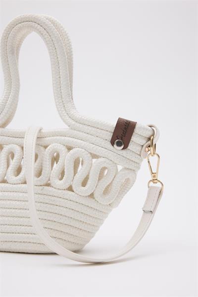 S Detaylı Hasır Çanta Krem