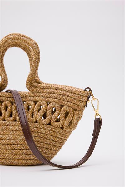 S Detaylı Hasır Çanta Vizon