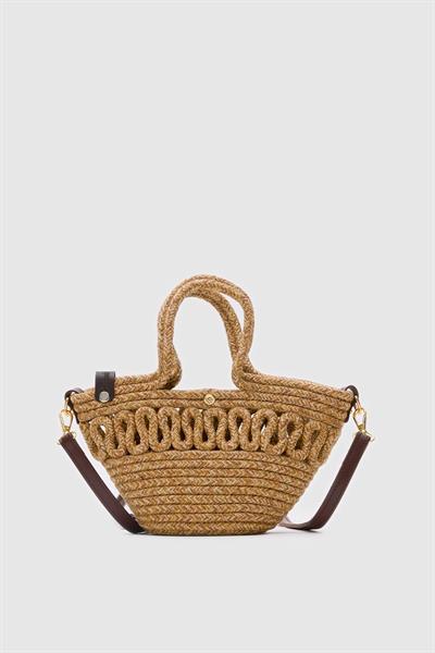 S Detaylı Hasır Çanta Vizon