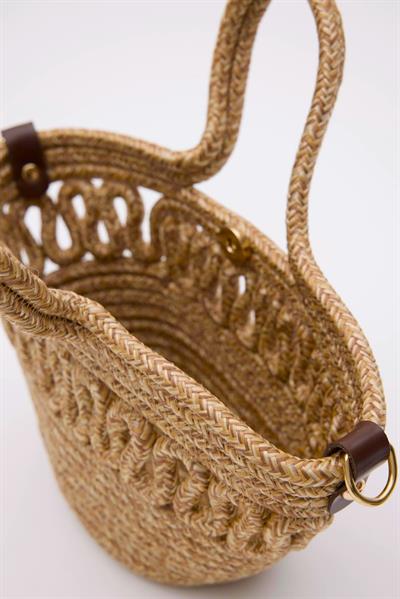 S Detaylı Hasır Çanta Vizon