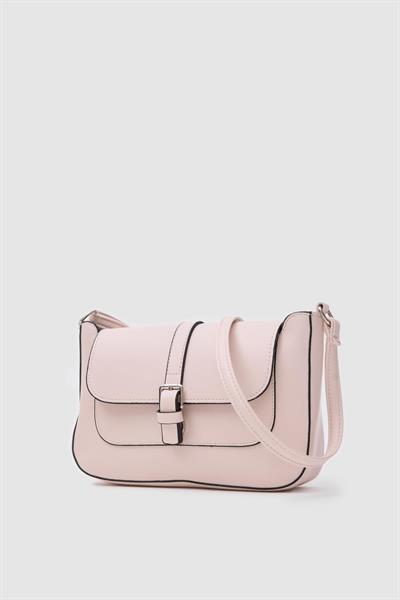 Suni Deri Kapaklı Çapraz Çanta Krem