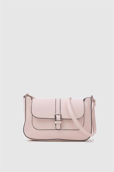 Suni Deri Kapaklı Çapraz Çanta Krem