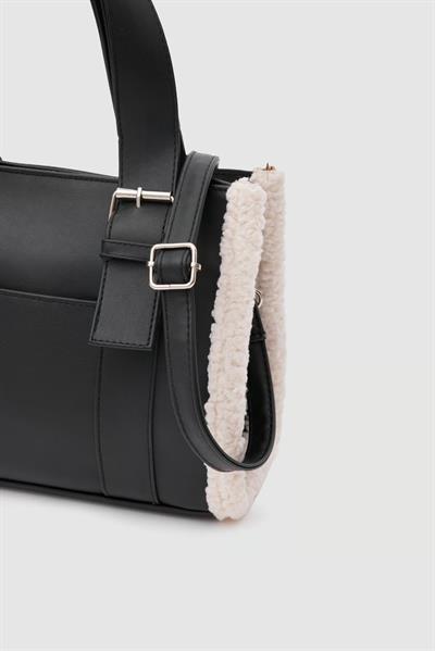 Suni Deri Kürklü Tote Çanta Siyah