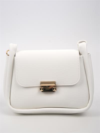 Tokalı Deri Çanta Beyaz
