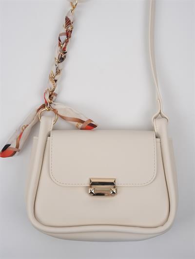 Tokalı Deri Çanta Krem