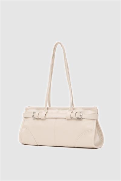 Vintage Deri Baget Çanta Bej