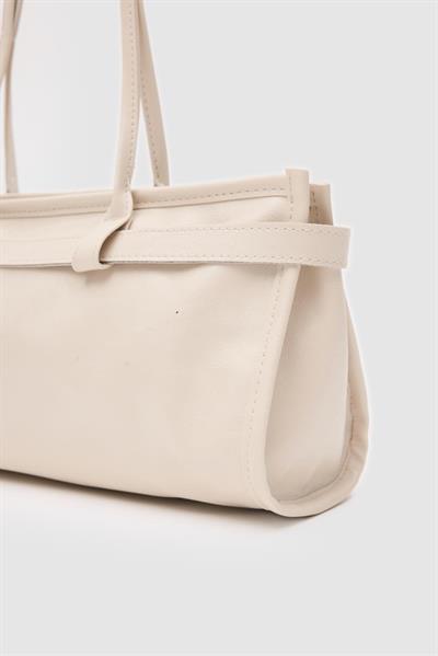 Vintage Deri Baget Çanta Bej