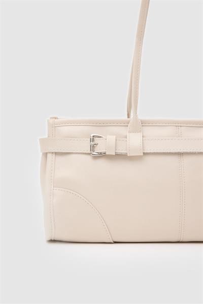 Vintage Deri Baget Çanta Bej