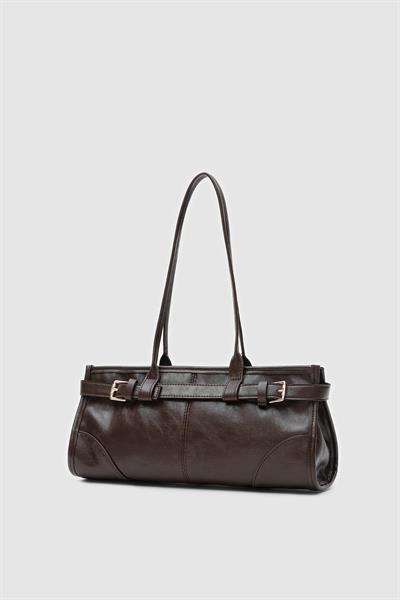 Vintage Deri Baget Çanta Kahverengi