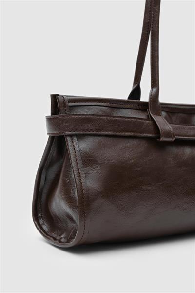 Vintage Deri Baget Çanta Kahverengi