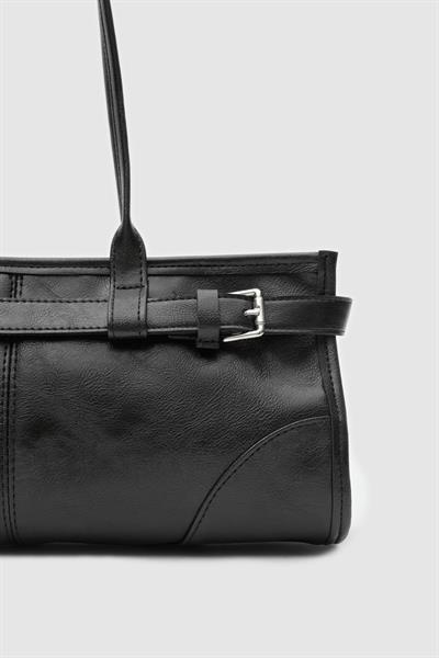 Vintage Deri Baget Çanta Siyah