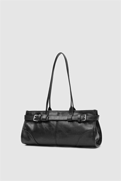 Vintage Deri Baget Çanta Siyah