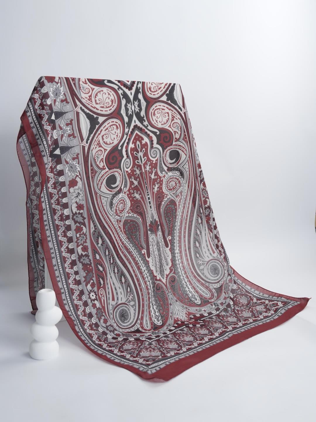 Etnik Noura Desen Şal Bordo