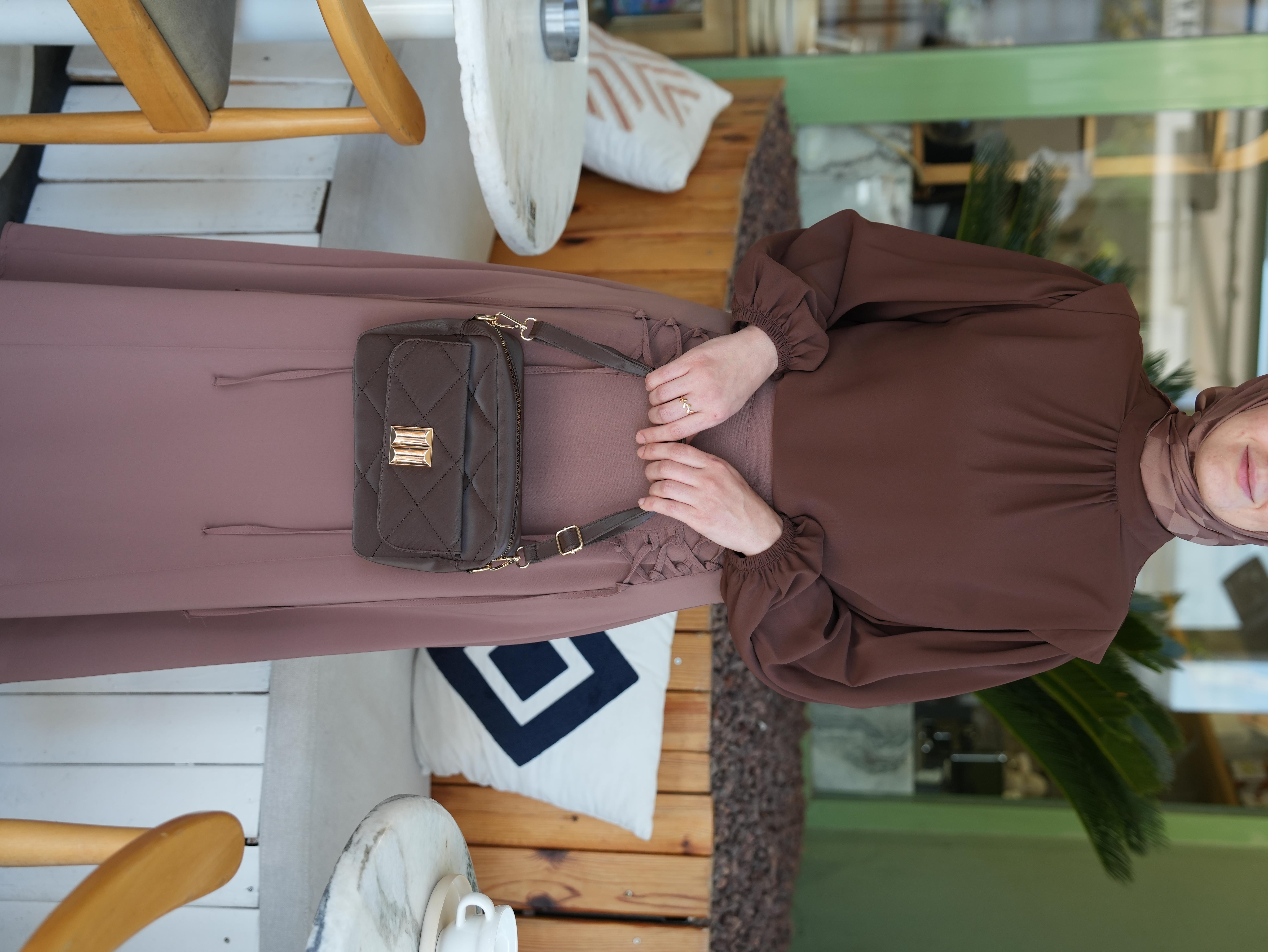 Kapitone Çapraz Çanta KAHVERENGİ