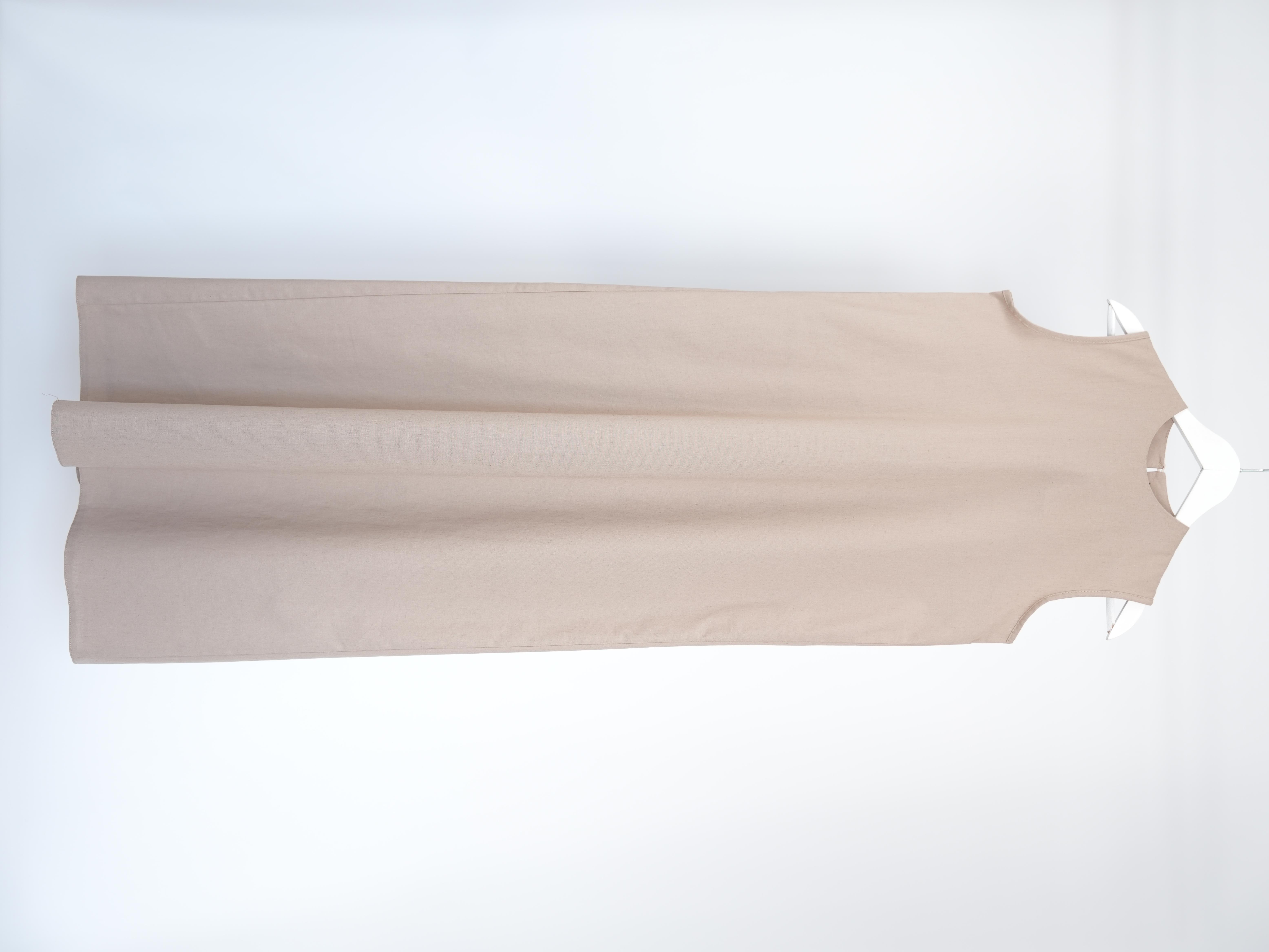 Kolsuz Keten Elbise Bej