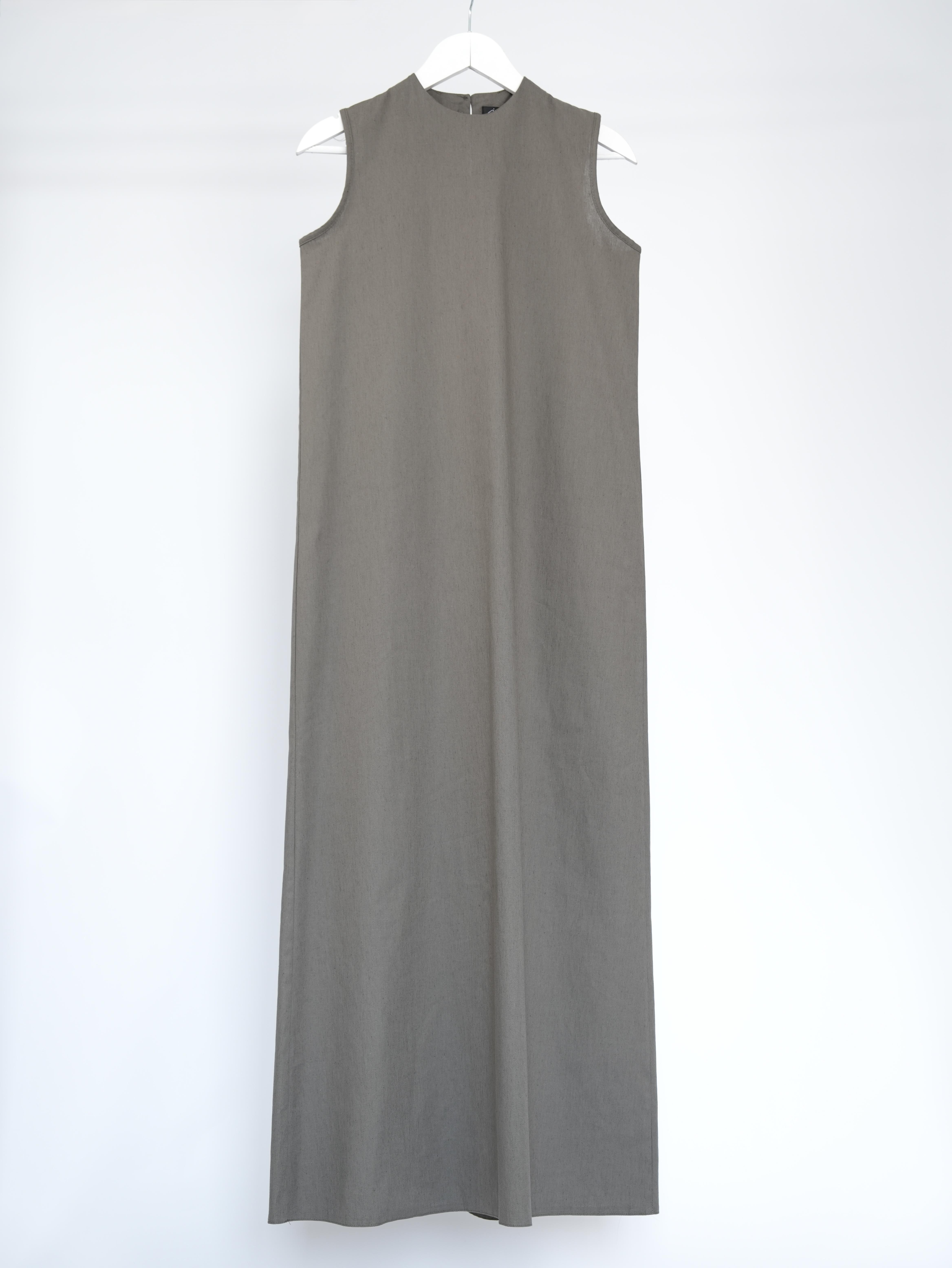 Kolsuz Keten Elbise Haki Yeşil