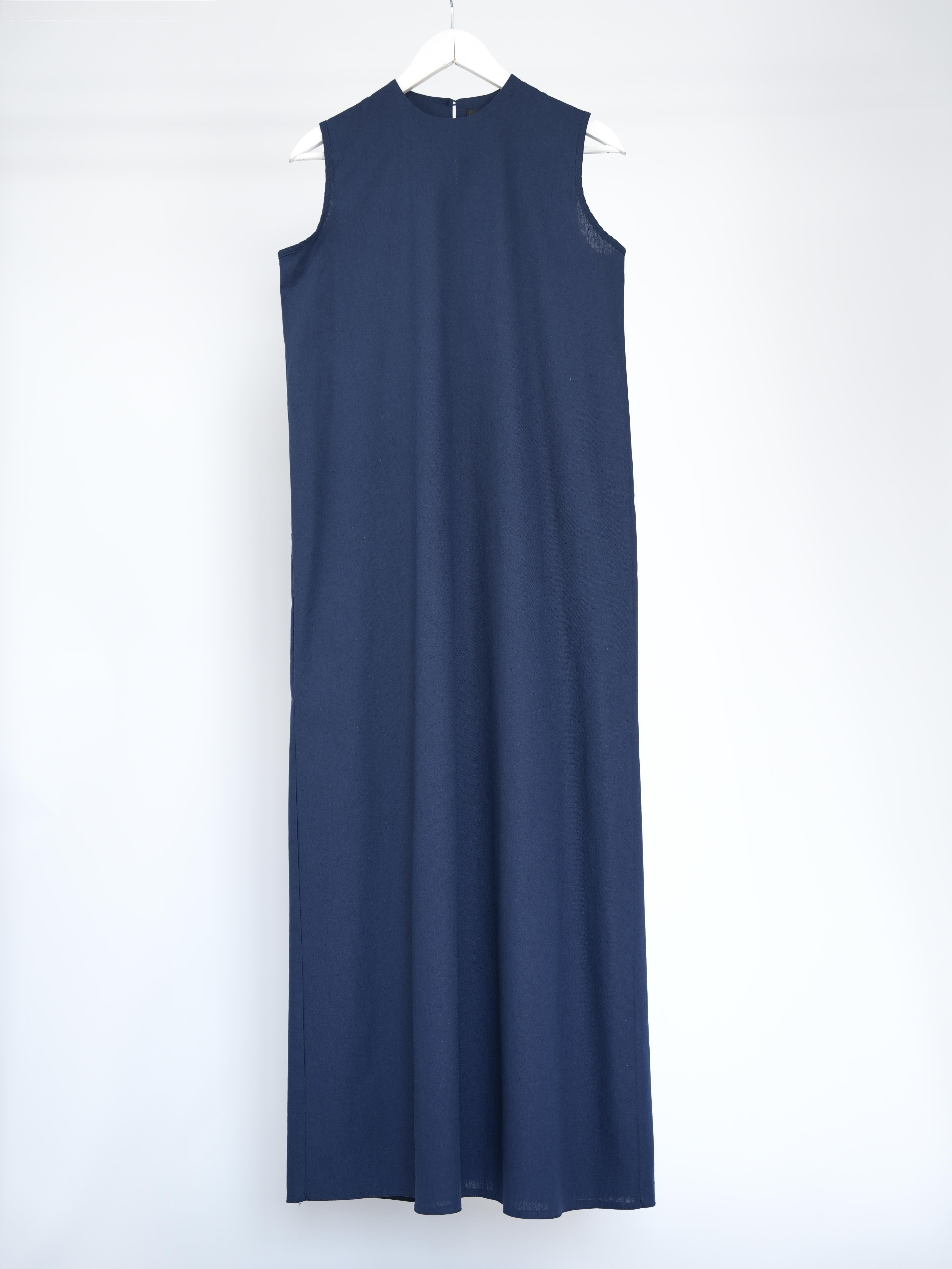 Kolsuz Keten Elbise Lacivert