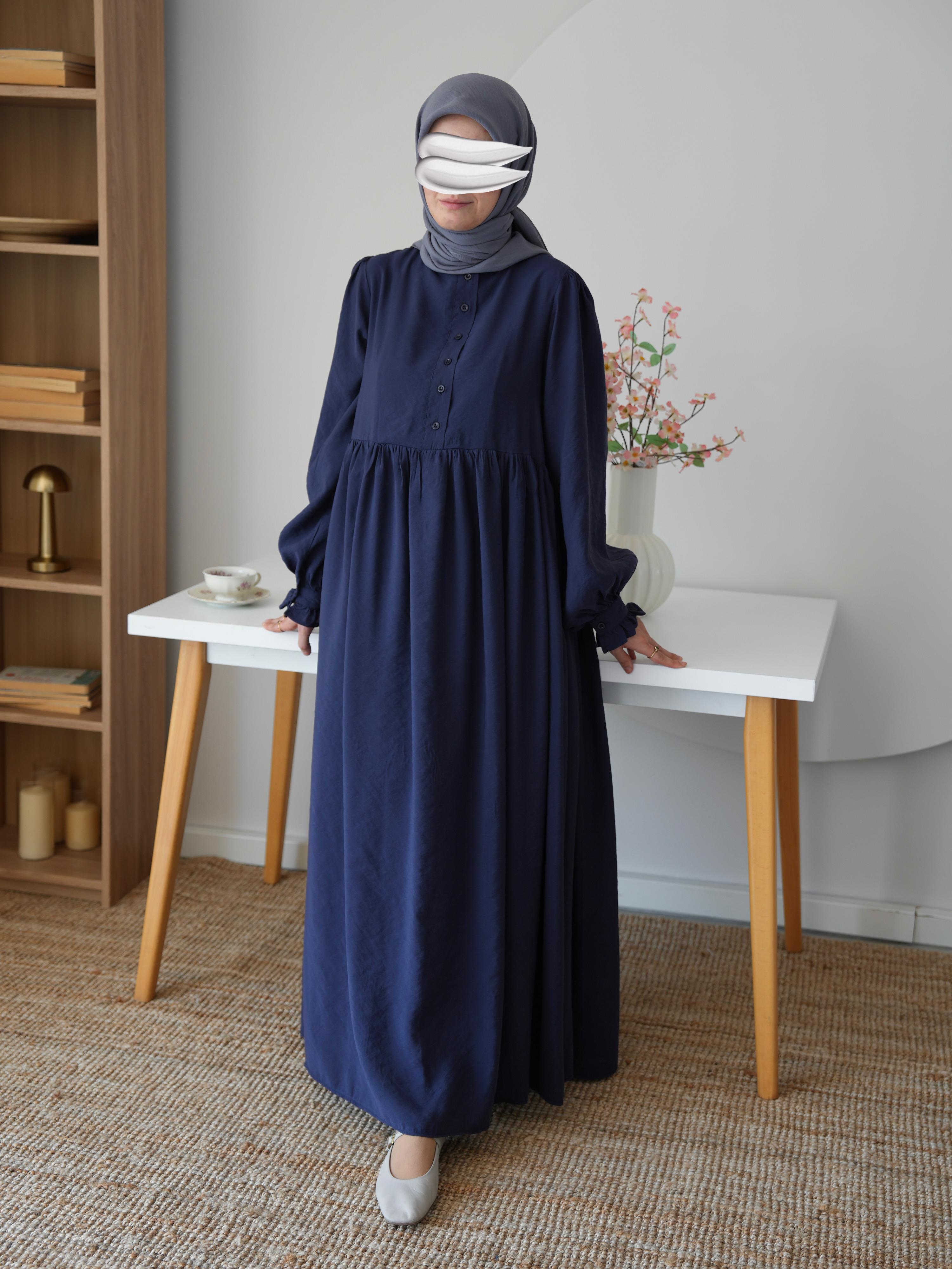 Modal Büzgülü Elbise Lacivert