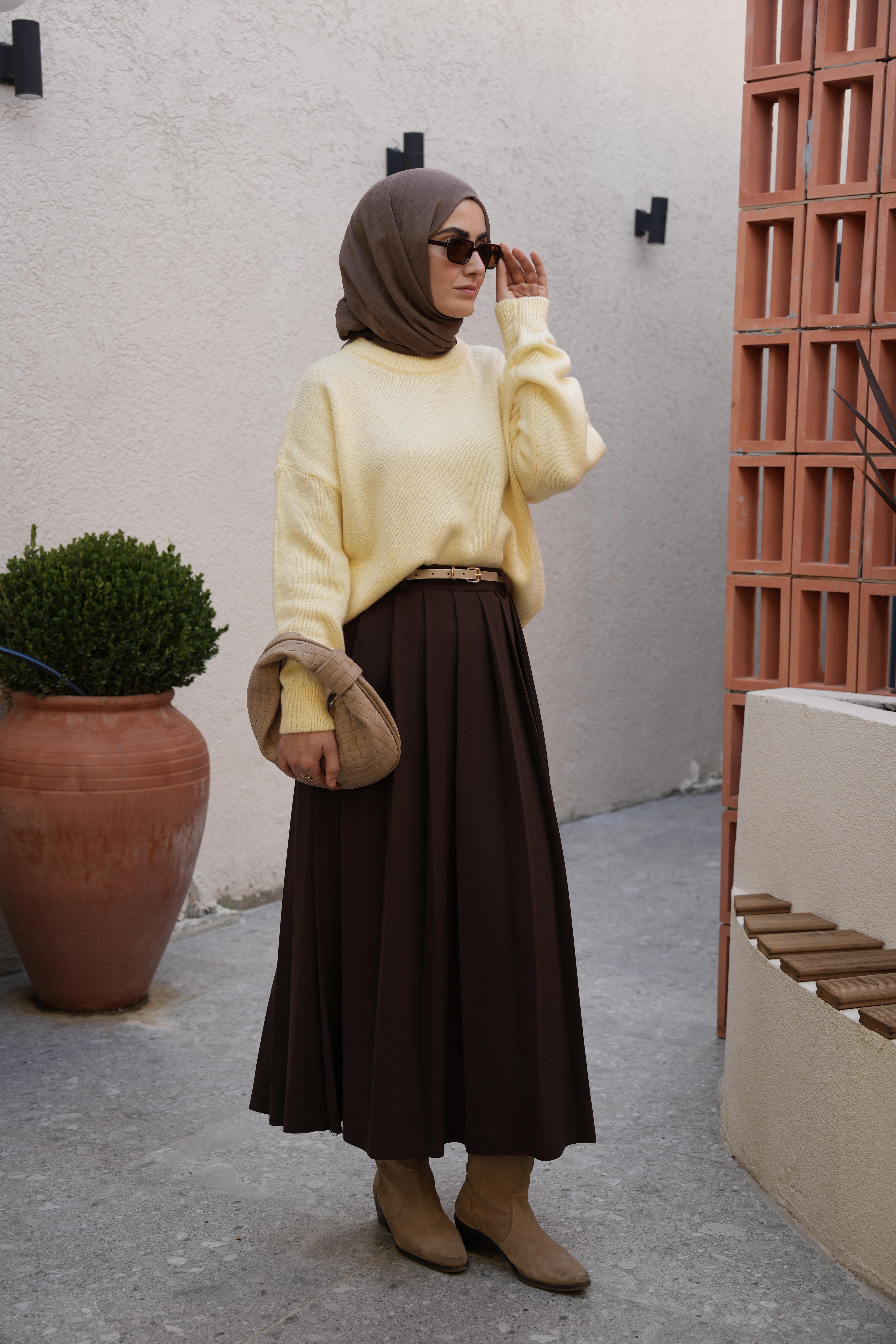 Pilikaşe Etek Kahverengi