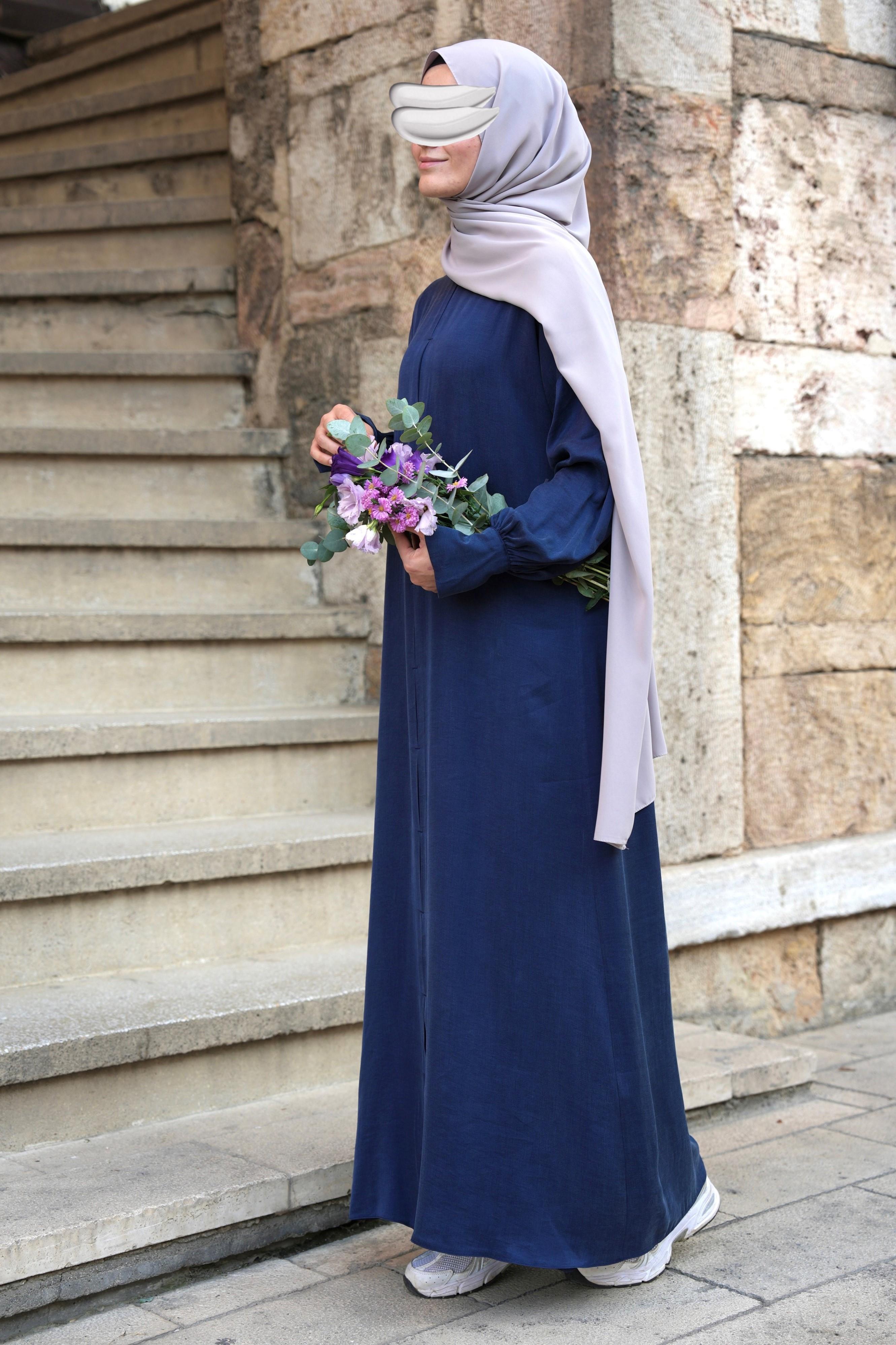 Robalı İpek Cupra Elbise Gece Mavisi