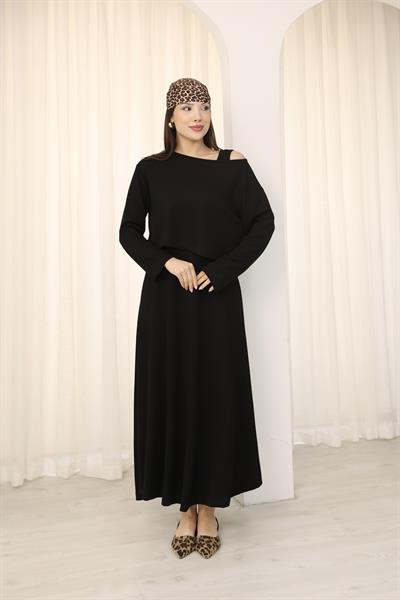 Siyah Bluz Elbise İkili Modal Takım-İGNİTES-00056