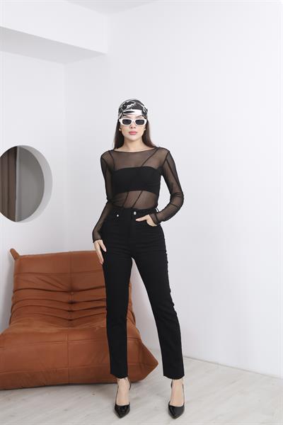 Siyah Paça Kesimli Boyfit Jean-İGNİTES-00041