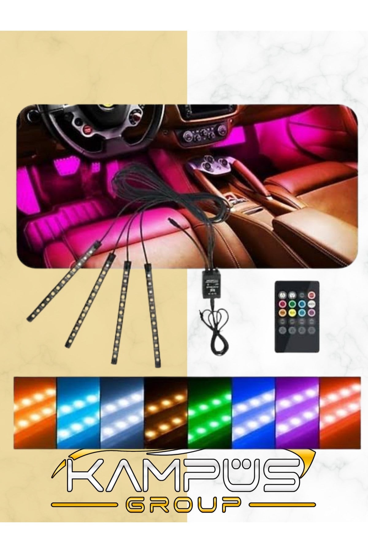 Araç Içi Aydınlatma Kumandalı Müziğe Duyarlı 12 Led Ayak Altı Led - 7 Renk Rgb Pro
