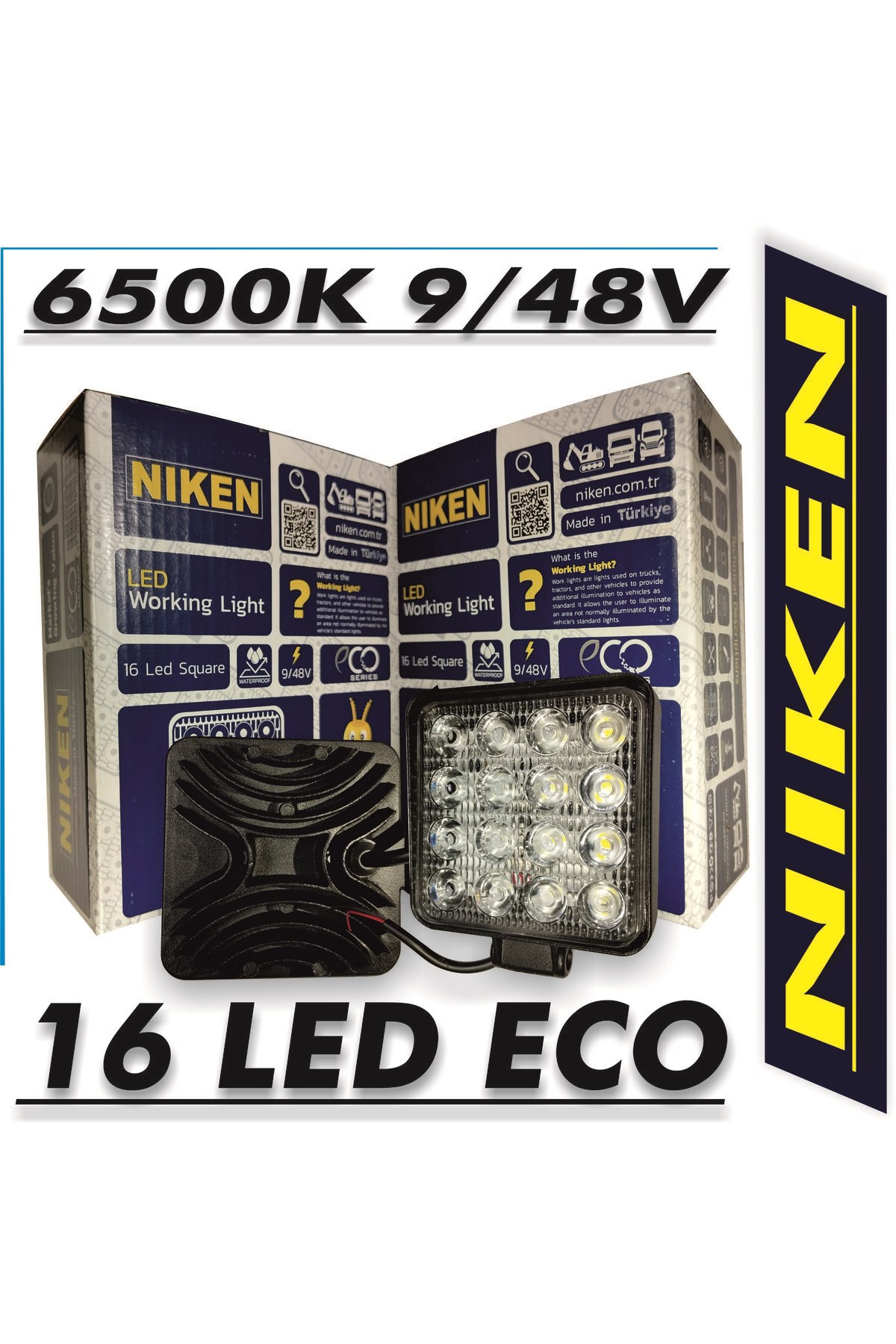 LED [NIKEN] Çalışma Lambası 2 ADET Eco 16 Led Kare 9V VE 48V ARASI  (ÖLÇÜLERİ 11x11x40mm)