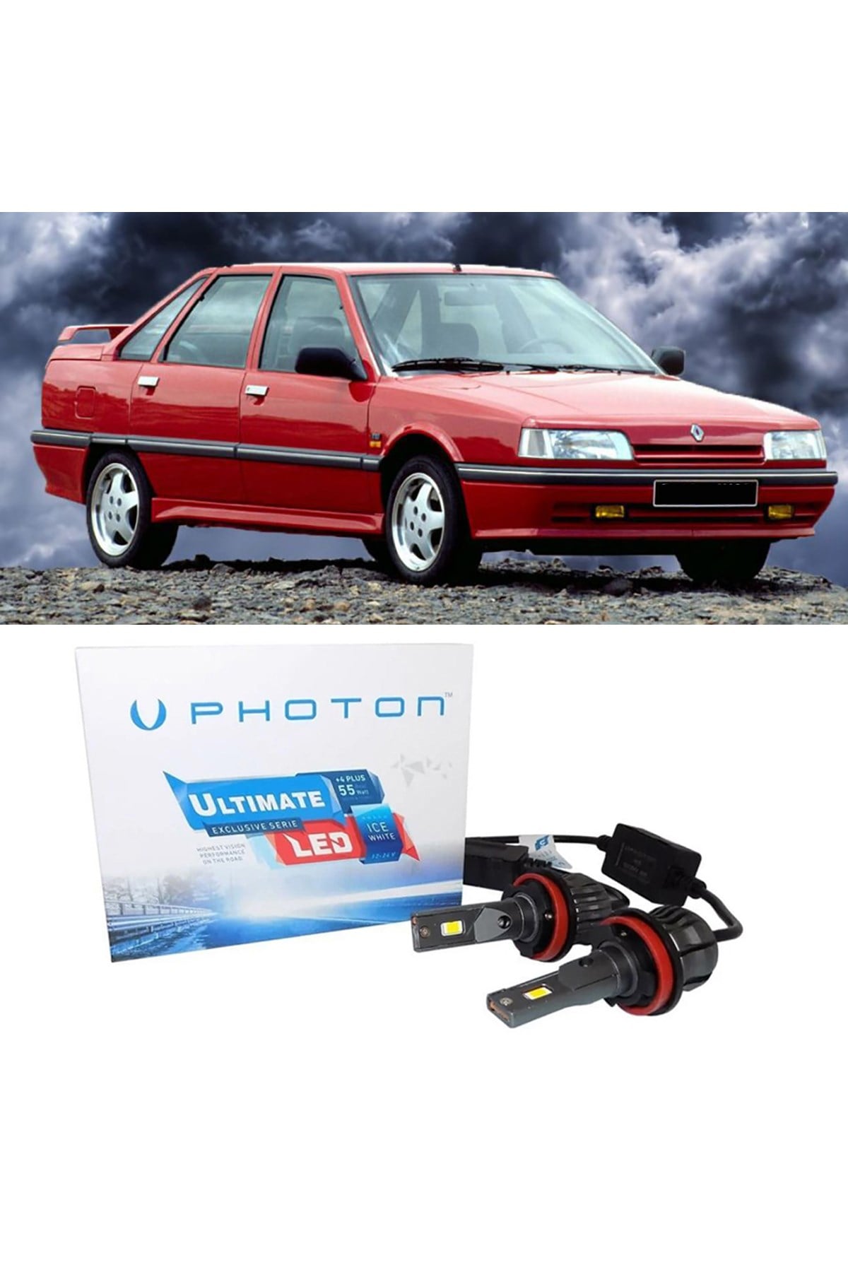 Renault 21 Led Xenon Uzun + Kısa Far Ampulü H4 Ultimate 9500 Lumens Yeni Seri Beyaz