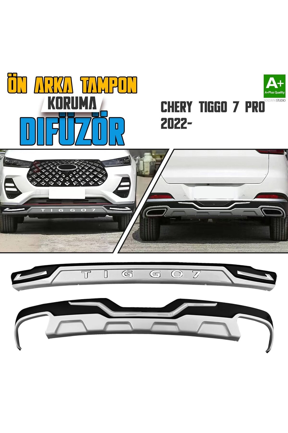 S-Dizayn Chery Tiggo 7 Pro Ön ve Arka Tampon Koruma Difüzör Seti 2022 Üzeri A+ Kalite