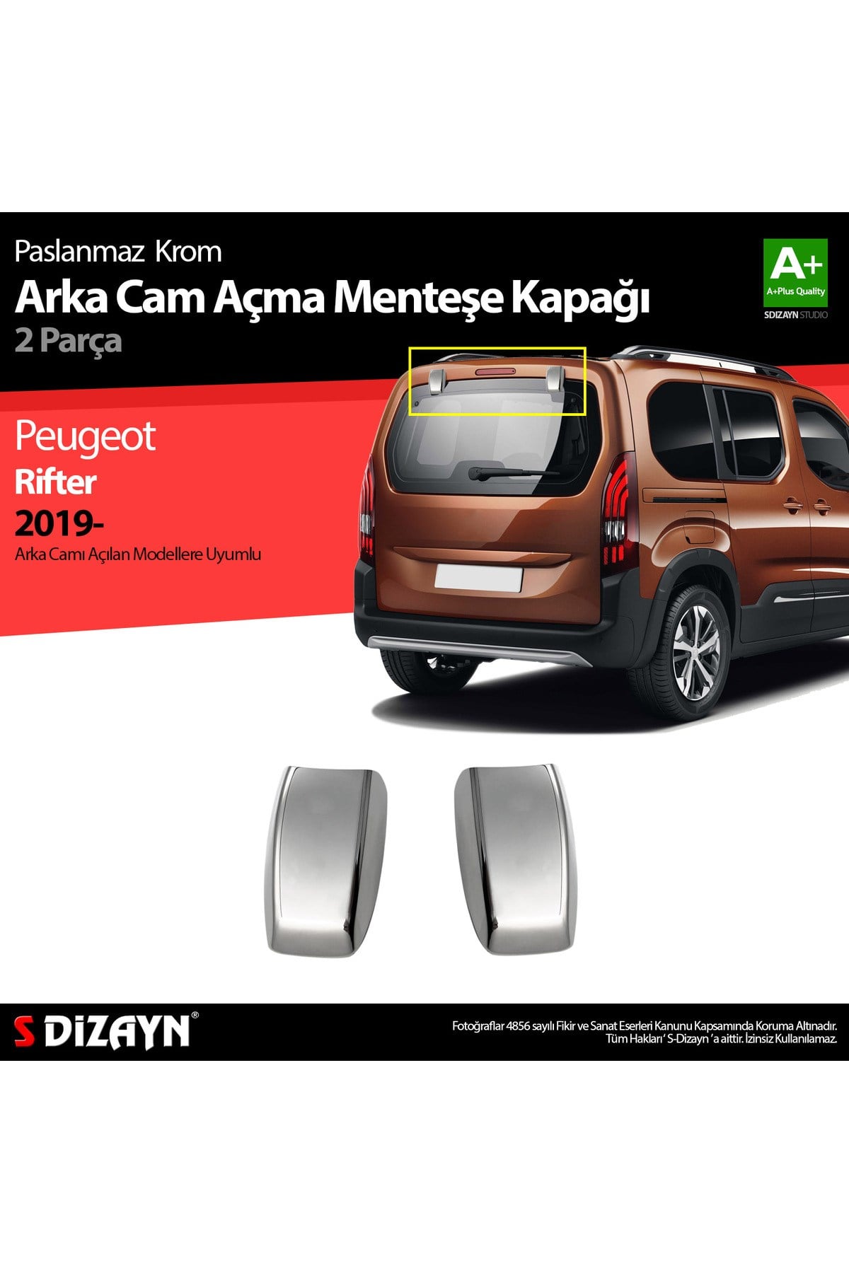 S-Dizayn Peugeot Rifter Krom Arka Cam Açma Menteşe Kapağı 2 Prç 2019 Üzeri 6918520