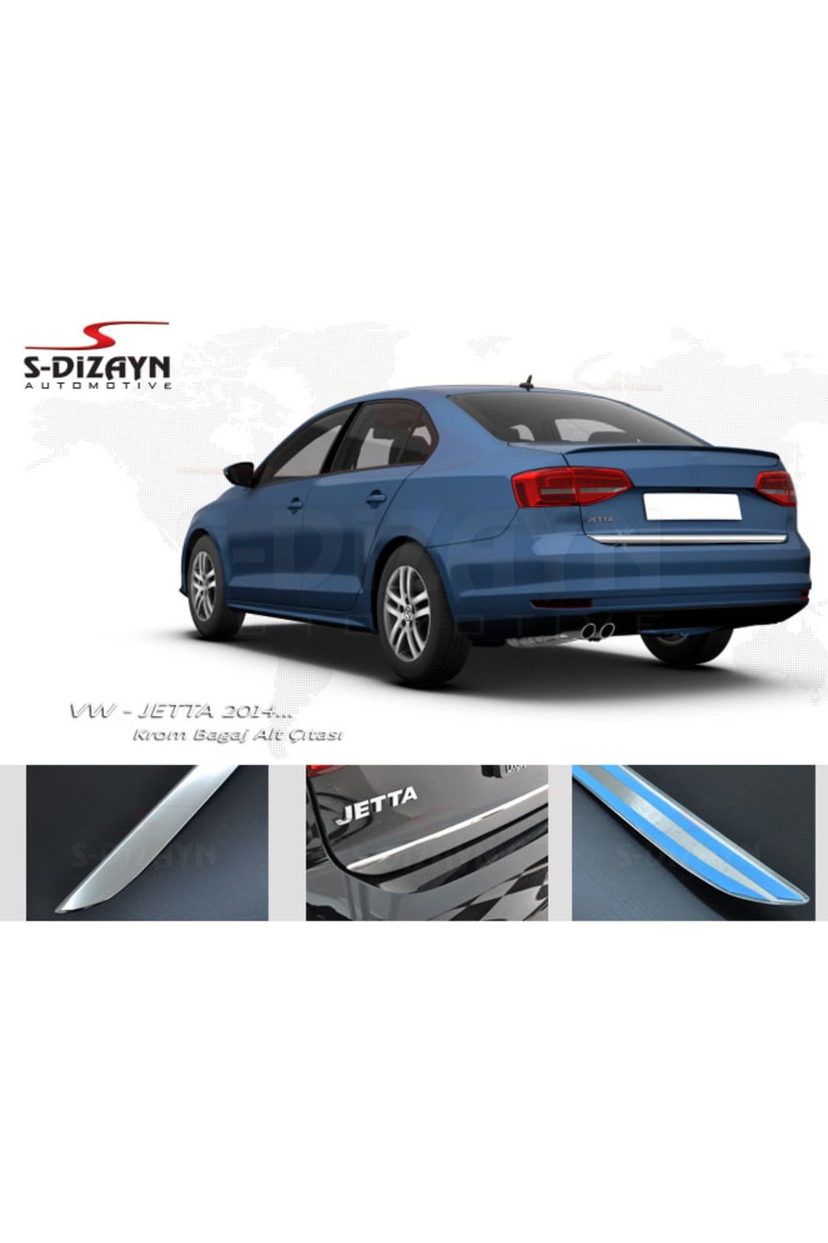 S-Dizayn VW Jetta Krom Bagaj Alt Çıta 2014-2019 7614031