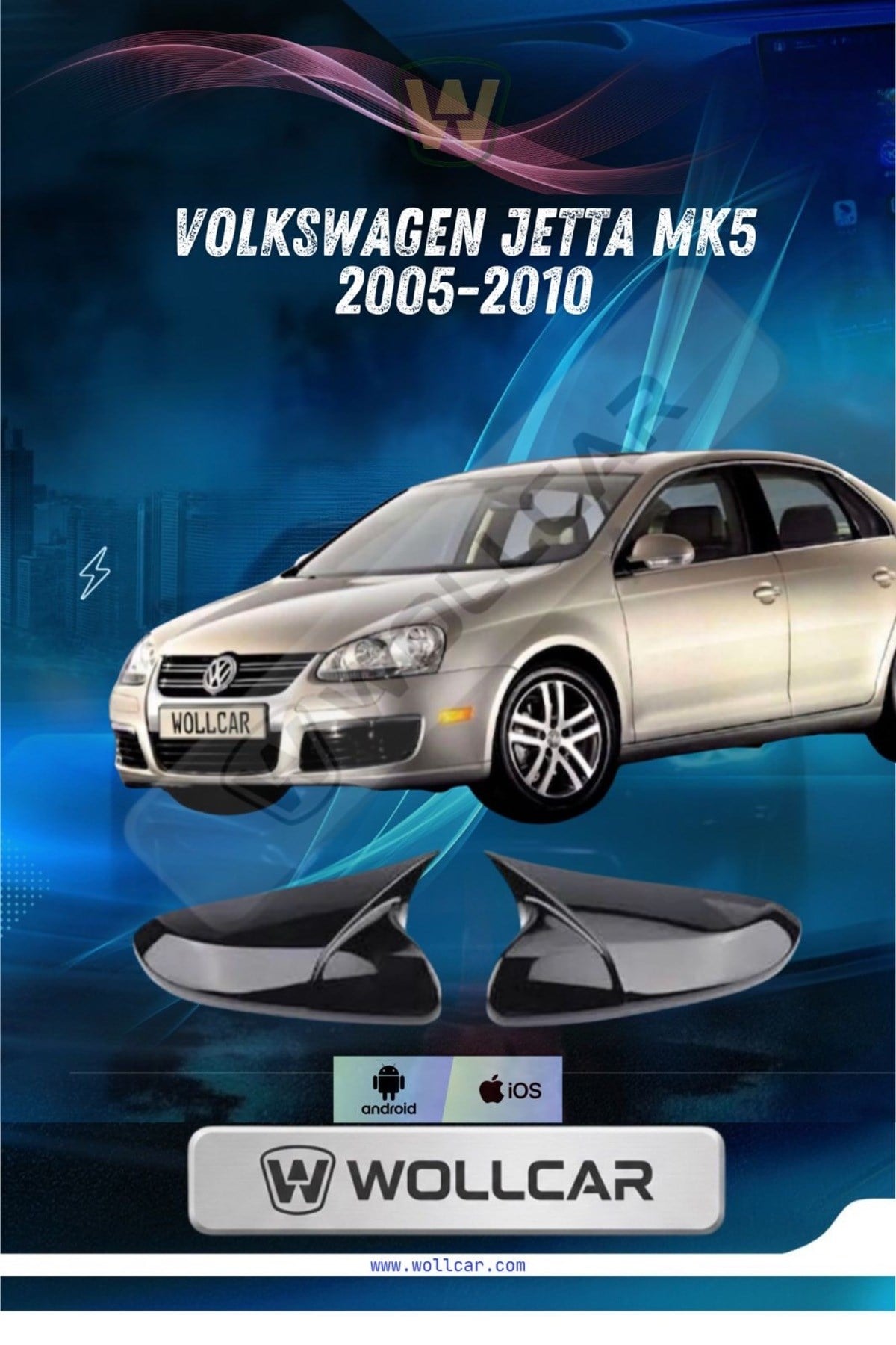 Volkswagen Golf 5 Jetta Uyumlu Yarasa Ayna Kapağı Piano Black
