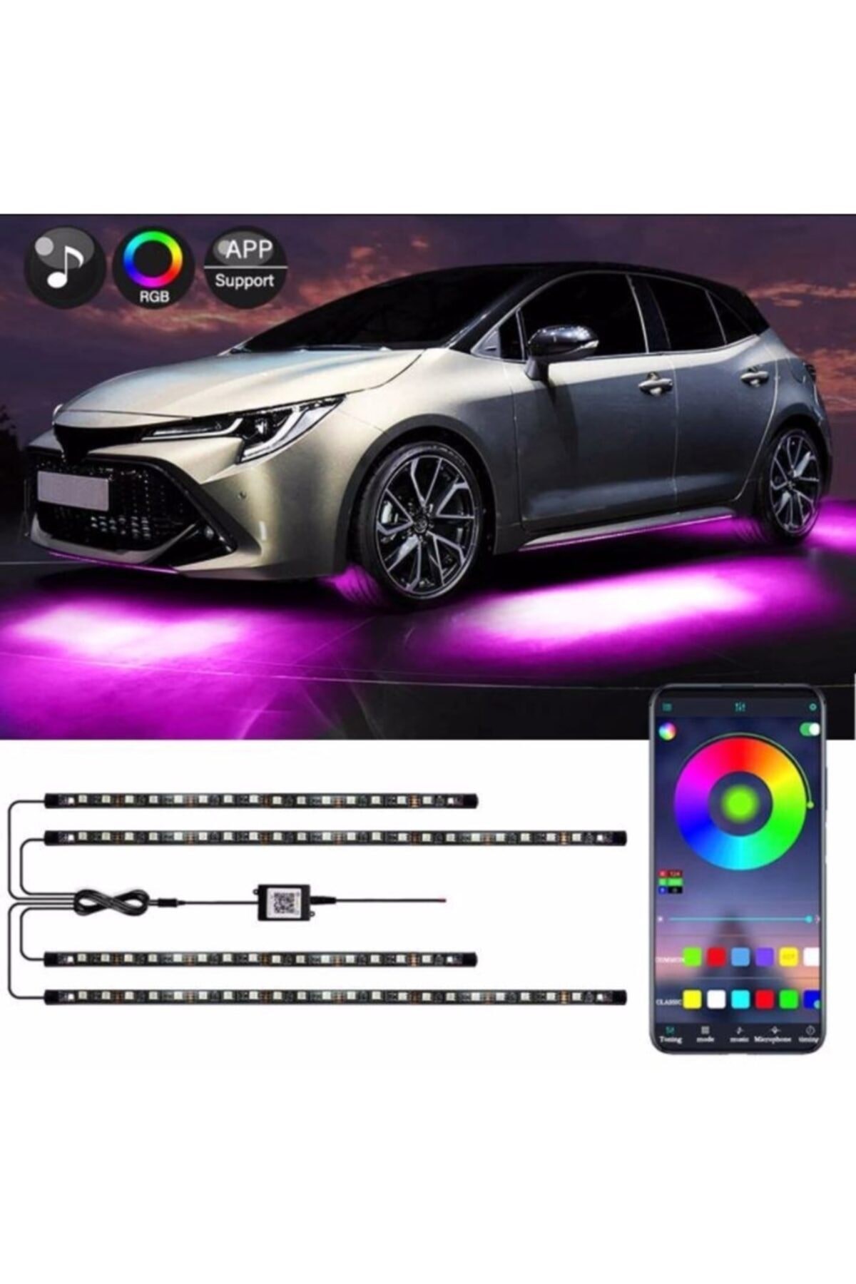Araç Altı Neon Led Rgb Animasyonlu Telefon Uygulamalı Bluetooth Rgb