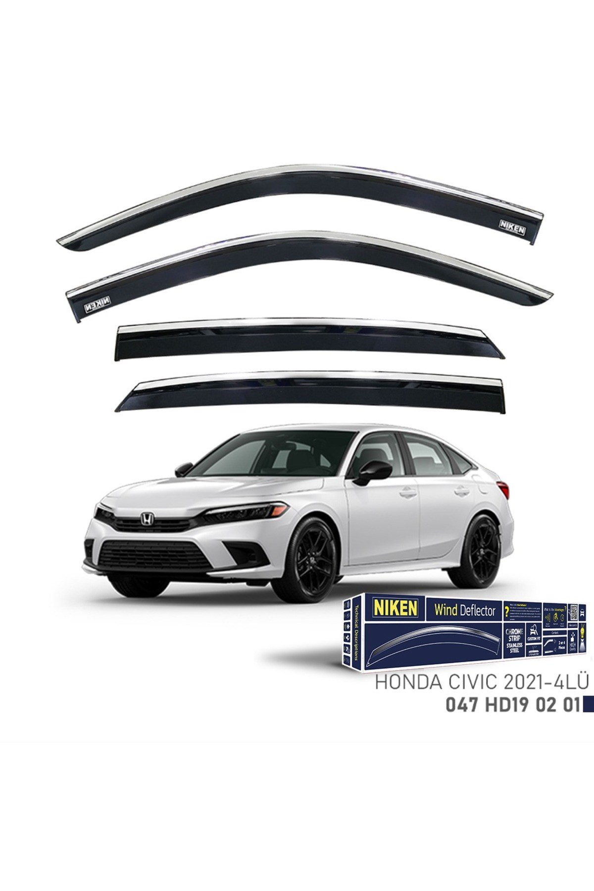 Honda Civic Fe1 Cam Rüzgarlığı 4lü Set Niken Kromlu 2021 ve Üstü
