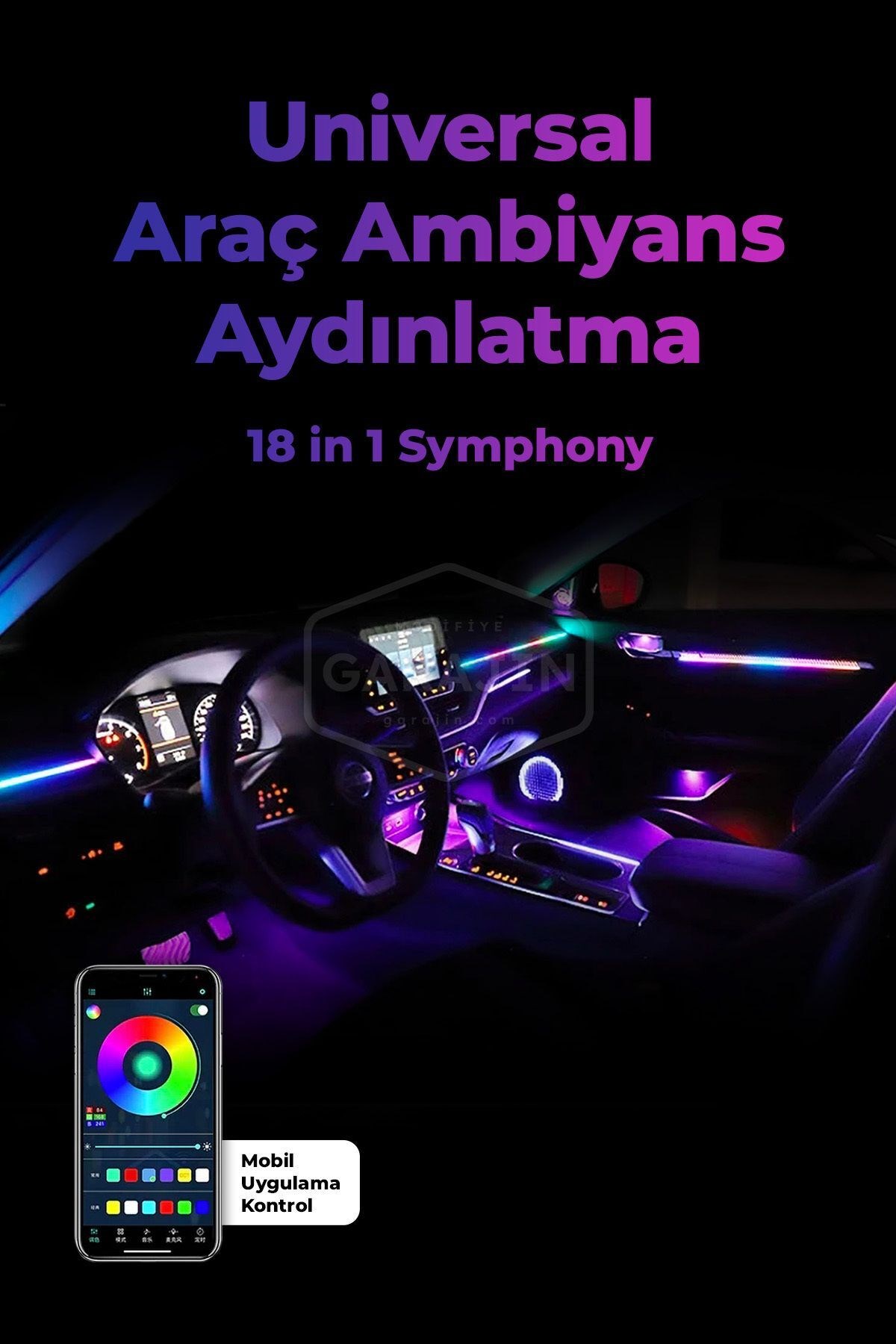 Oto Ambiyans Aydınlatma 18 in 1 Symphony (Universal) App Destekli