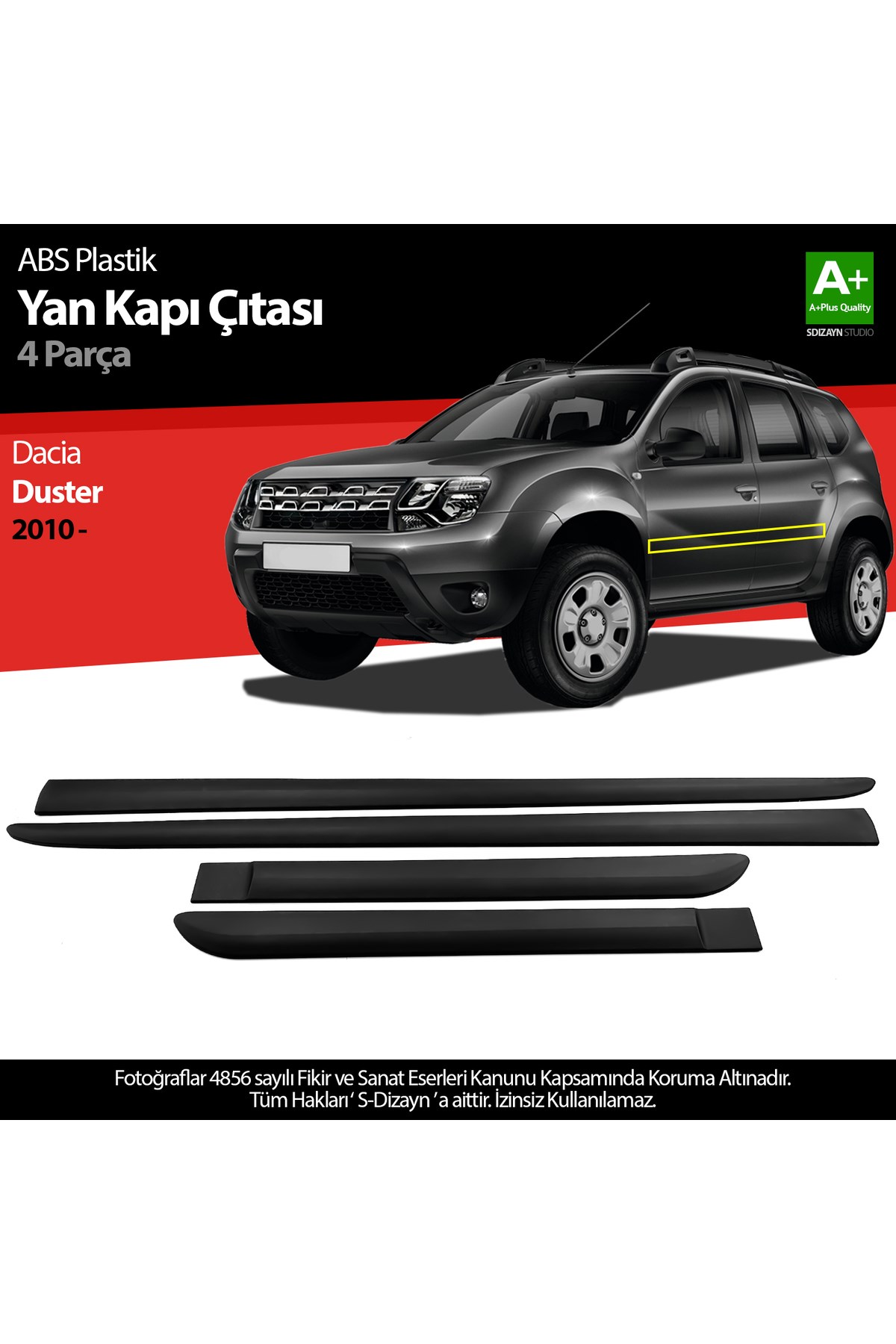 S-Dizayn Dacia Duster ABS Plastik Yan Kapı Koruma Çıtası 2010-2018 A+ Kalite PLY-5601