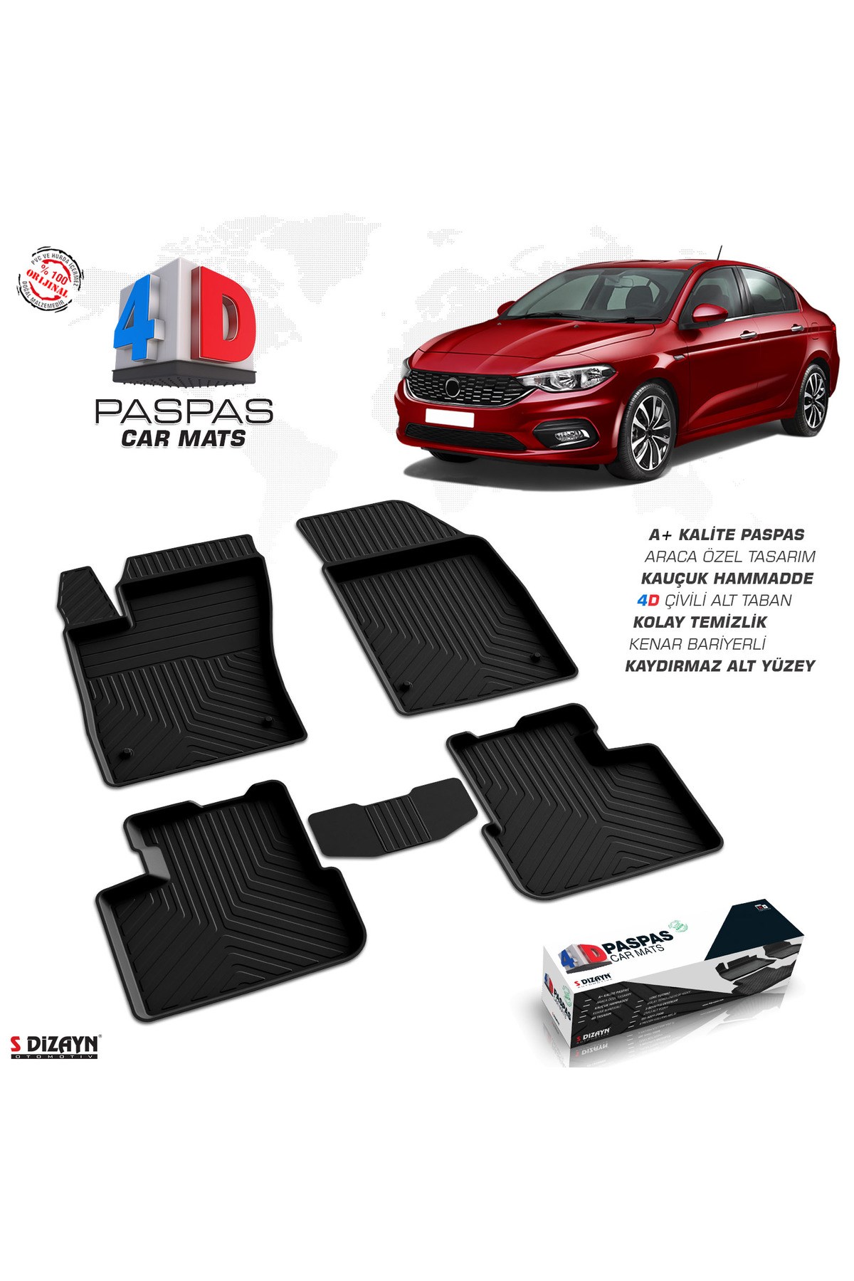 S-Dizayn Fiat Egea SD 4D Havuzlu Paspas Siyah 2015 Üzeri A+ Kalite 4DS-01590