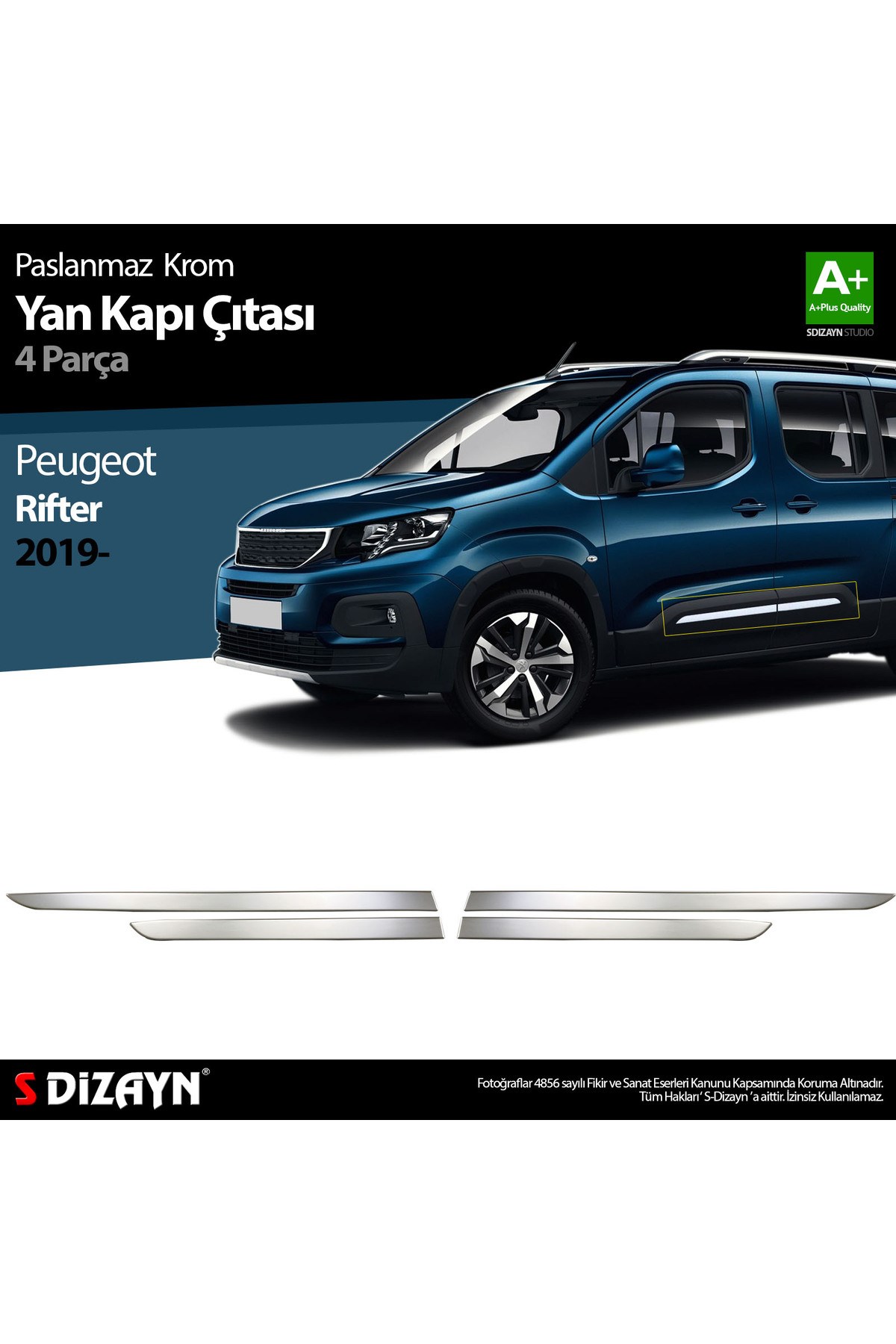 S-Dizayn Peugeot Rifter Krom Yan Kapı Çıtası 4 Prç. 2019-2023 6918140